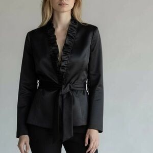 Chic Black Ruffled Blazer